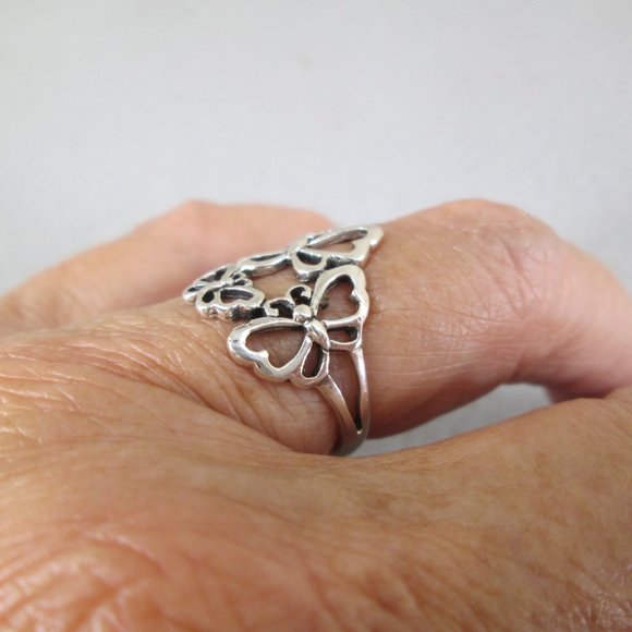 Sterling Silver BUTTERFLY Ring> triple Butterflies ring,925 sterling ring,925 - Picture 3 of 5